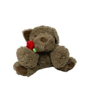 Russel Stover Brown Valentines Stuffed Dog With Rose Plush Stuffed Animal 10 In